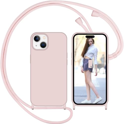 Nupcknn Liquid Silicone Handykette für iPhone 15 Plus Hülle mit Band, Handyhülle (Abnehmbar Einstellbar) Necklace mit Kordel zum Umhängen Handy Kette Kratzfestes Stossfest Schutzhülle(1.6M,Rosegold) von Nupcknn