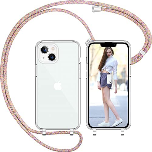 Nupcknn Liquid Silicone Mobile Phone Chain Case for iPhone 13 Mini Case Necklace (Removable) Case with Cord for Hanging Mobile Phone Protective Case with Strap (Regenbogen) von Nupcknn