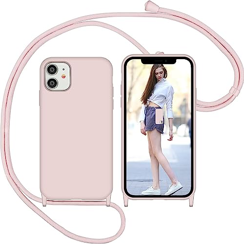 Nupcknn Liquid Silikon Handykette Hülle für iPhone 12/iPhone 12 Pro Hülle Necklace(abnehmbar) Hülle mit Kordel zum Umhängen Handy Schutzhülle mit Band (Rosa, 6.1") von Nupcknn