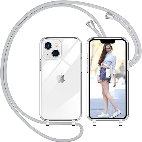 Nupcknn Liquid Silikon Handykette Hülle für iPhone 13 Hülle Necklace(abnehmbar) Hülle mit Kordel zum Umhängen Handy Schutzhülle mit Band (Hellgrau, 6.1") von Nupcknn