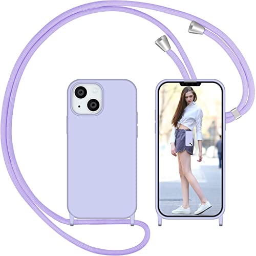 Nupcknn Liquid Silikon Handykette Hülle für iPhone 13 Mini Hülle Necklace(abnehmbar) Hülle mit Kordel zum Umhängen Handy Schutzhülle mit Band (Lila, 5.4") von Nupcknn