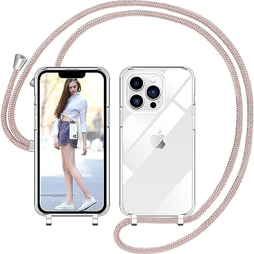 Nupcknn Liquid Silikon Handykette Hülle für iPhone 13 Pro Hülle Necklace(abnehmbar) Hülle mit Kordel zum Umhängen Handy Schutzhülle mit Band(Roségold, 6.1") von Nupcknn