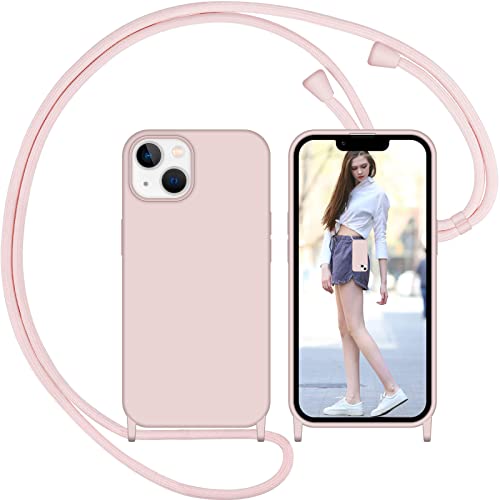 Nupcknn Liquid Silikon Handykette Hülle für iPhone 14 Hülle Necklace(abnehmbar) Hülle mit Kordel zum Umhängen Handy Schutzhülle mit Band(Rosegold) von Nupcknn