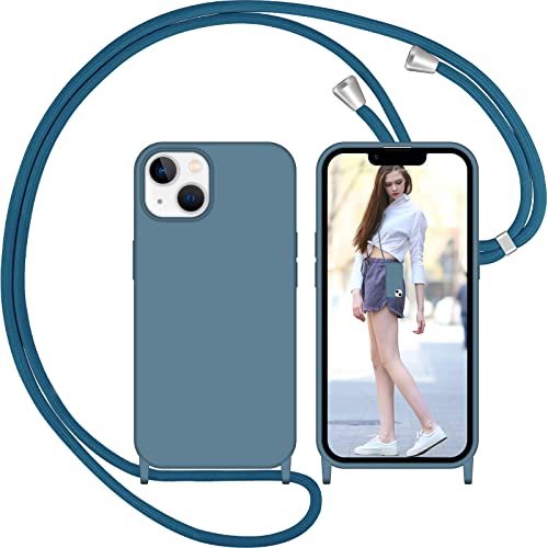 Nupcknn Liquid Silikon Handykette Hülle für iPhone 14 Hülle Necklace(abnehmbar) Hülle mit Kordel zum Umhängen Handy Schutzhülle mit Band(Ziegelblau) von Nupcknn