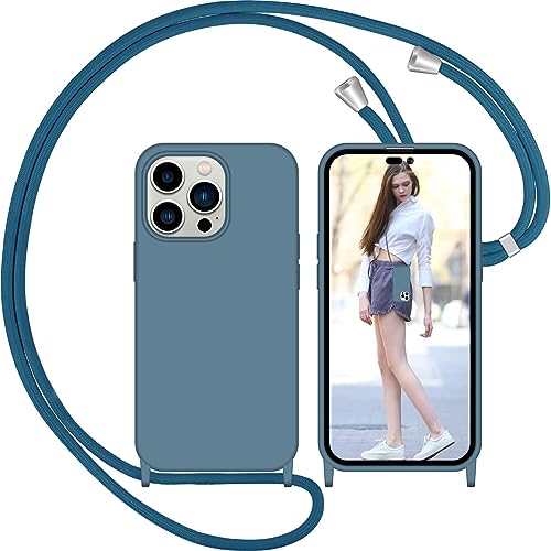 Nupcknn Liquid Silikon Handykette Hülle für iPhone 14 Pro Hülle Necklace(abnehmbar) Hülle mit Kordel zum Umhängen Handy Schutzhülle mit Band(Ziegelblau,6.1") von Nupcknn