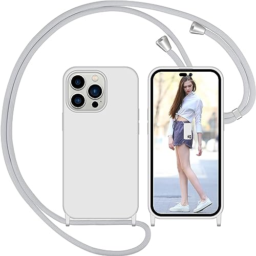 Nupcknn Liquid Silikon Handykette Hülle für iPhone 14 Pro Max Hülle Necklace(abnehmbar) Hülle mit Kordel zum Umhängen Handy Schutzhülle mit Band(Grau,6.7") von Nupcknn