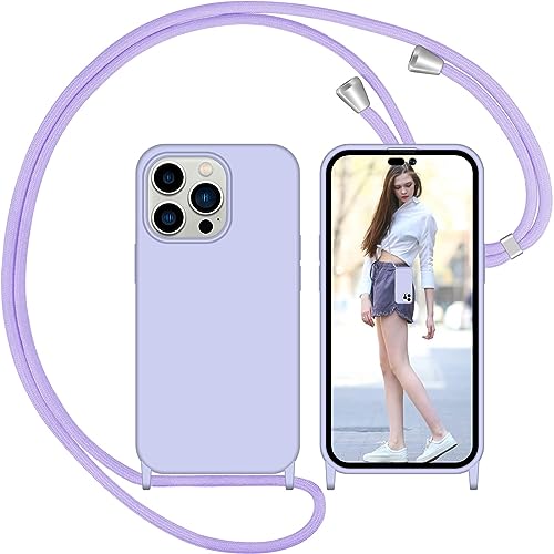 Nupcknn Liquid Silikon Handykette Hülle für iPhone 14 Pro Max Hülle Necklace(abnehmbar) Hülle mit Kordel zum Umhängen Handy Schutzhülle mit Band(Lila,6.7") von Nupcknn