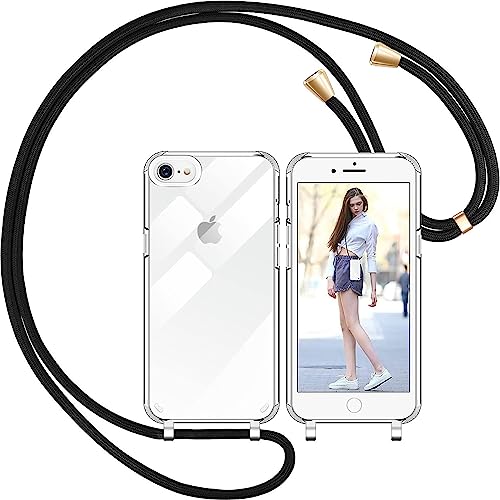 Nupcknn Liquid Silikon Handykette Hülle für iPhone 7/8/SE 2020 Hülle Necklace(abnehmbar) Hülle mit Kordel zum Umhängen Handy Schutzhülle mit Band (Transparente-Gold) von Nupcknn