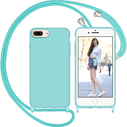 Nupcknn Liquid Silikon Handykette Hülle für iPhone 7 Plus/iPhone 8 Plus/iPhone 6s Plus Hülle Necklace(abnehmbar) Hülle mit Kordel zum Umhängen Handy Schutzhülle mit Band (Gletscher blau, 5.5") von Nupcknn