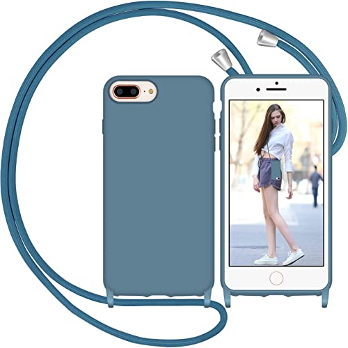 Nupcknn Liquid Silikon Handykette Hülle für iPhone 7 Plus/iPhone 8 Plus/iPhone 6s Plus Hülle Necklace(abnehmbar) Hülle mit Kordel zum Umhängen Handy Schutzhülle mit Band (Ziegelblau, 5.5") von Nupcknn