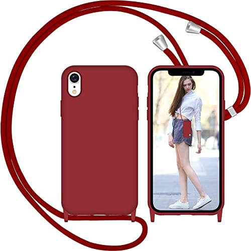 Nupcknn Liquid Silikon Handykette Hülle für iPhone XR Hülle Silikon Necklace(abnehmbar) Hülle mit Kordel zum Umhängen Handy Schutzhülle mit Band (Rot, 6.1") von Nupcknn