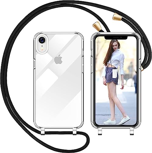 Nupcknn Liquid Silikon Handykette Hülle für iPhone XR Hülle Silikon Necklace(abnehmbar) Hülle mit Kordel zum Umhängen Handy Schutzhülle mit Band (Transparente-Gold) von Nupcknn