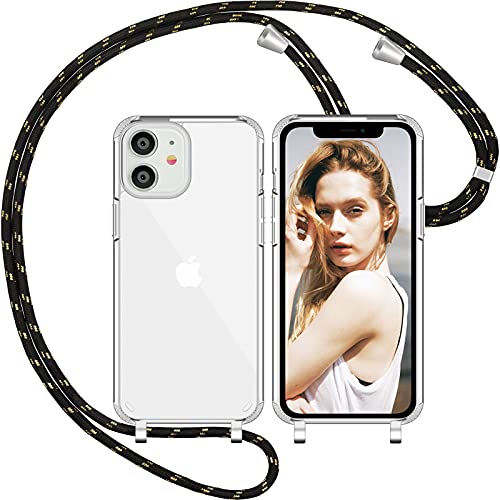 Nupcknn Transparent Silikon Handykette Hülle für iPhone 11 Silikon Necklace(abnehmbar) Hülle mit Kordel zum Umhängen Handy Schutzhülle mit Band (Schwarz Gold) von Nupcknn