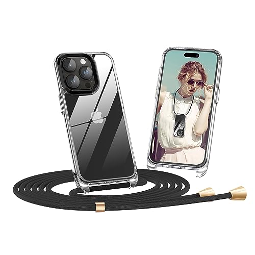 Nupcknn Transparent Handykette für iPhone 15 Pro Hülle mit Band,Dünn Handyhülle (Abnehmbar Einstellbar) Necklace mit Kordel zum Umhängen Kameraschutz Handy Kette Stossfest Schutzhülle von Nupcknn