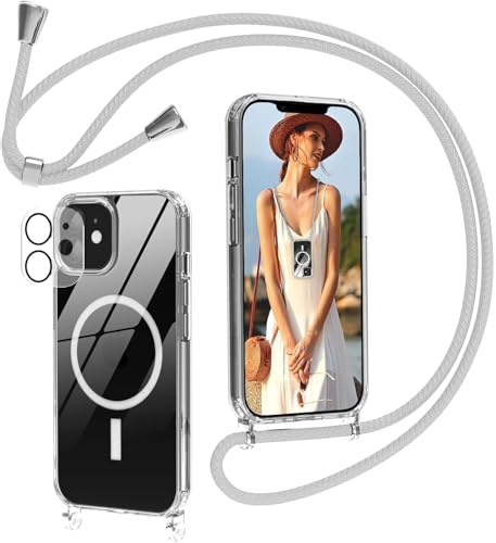 Nupcknn für iPhone 12 Hülle mit Band MagSafe,Magnetische Handykette Transparent Handyhülle (Abnehmbar) Necklace mit Kordel zum Umhängen Kameraschutz Handy Kette Stossfest Schutzhülle von Nupcknn