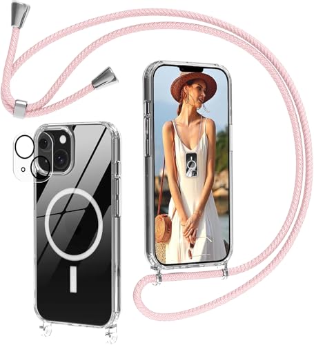 Nupcknn für iPhone 14 Hülle mit Band MagSafe,Magnetische Handykette Transparent Handyhülle (Abnehmbar Einstellbar) Necklace mit Kordel zum Umhängen Kameraschutz Handy Kette Stossfest Schutzhülle von Nupcknn