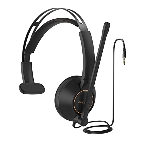 Nuroum HP11-S Headset mit Mikrofon für PC, Komfortable Kabelgebundene Single-Ear (Mono) Headset, Anschluss an Desktop/Mac/Laptop über 3,5 mm Klinke, Kompatibel mit Zoom/Teams für Anruf/Konferenz von Nuroum