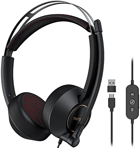 Nuroum HP11 USB Headset mit Mikrofon Stereo, Komfortable Kabelgebundene PC Headset, Anschluss an PC/Mac über USB A/Type-C/3,5 mm, Kompatibel mit Zoom/Teams von Nuroum