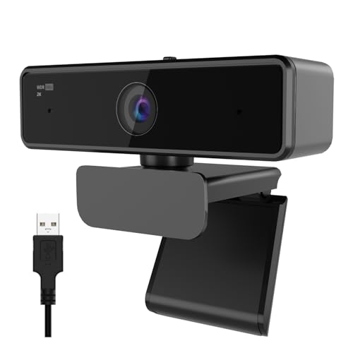 Nuroum V11 Webcam 2K, PC Kamera mit Mikrofon Full HD 1080P/60fps, 1440P/30fps, Rauschunterdrückung/90°Weitwinkel/Abdeckung/360° Drehung/Lichtkorrektur, Webcam USB Plug&Play Laptop Zoom/Skype, grau von Nuroum