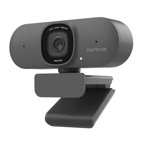 Nuroum V15-AF 2K Webcam mit Autofokus, 1080P 60fps PC Kamera mit Mikrofon, 75°Weitwinkel/Rauschunterdrückung/Lichtkorrektur, Business Webkamera USB Plug&Play für Laptop/Desktop, für Zoom/Teams, grau von Nuroum