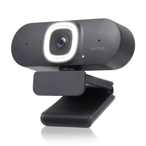 Nuroum V15-AFL Webcam mit Ringlicht, Autofokus 1080P 60fps PC Kamera mit Mikrofon, 75°Sichtfeld/Rauschunterdrückung/Lichtkorrektur, Streaming Kamera USB Plug&Play für OBS/Zoom/Teams, Laptop/Desktop von Nuroum