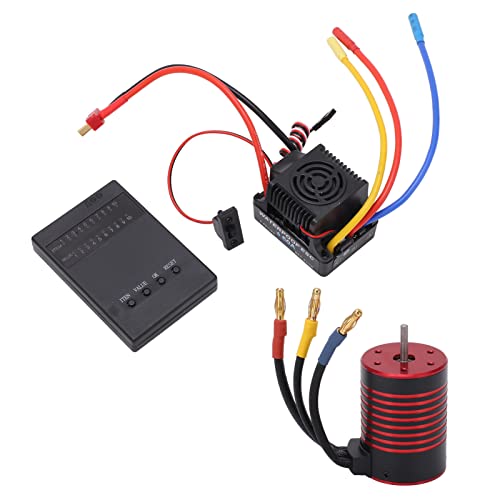 3650 bürstenloser Motor 60A ESC -Programmierkarte Combo Set High Performance RC -Autozubehör für 1/10 Skala Fernbedienungssteuerautos Schwarze rote Aluminiumlegierungschale (5200KV) von NutriEss
