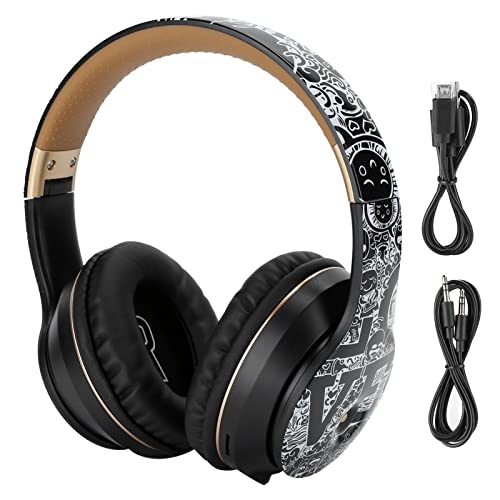 NutriEss Wireless Bluetooth Headset BT5.0 Rauschreduzierung Stereo Musik Faltbare Sport -Ohrhörer mit HI -FI -Audio und schwerem Bass für Mobiltelefon- und Laptop -ABS -Material 405g (Schwarzes Gold) von NutriEss