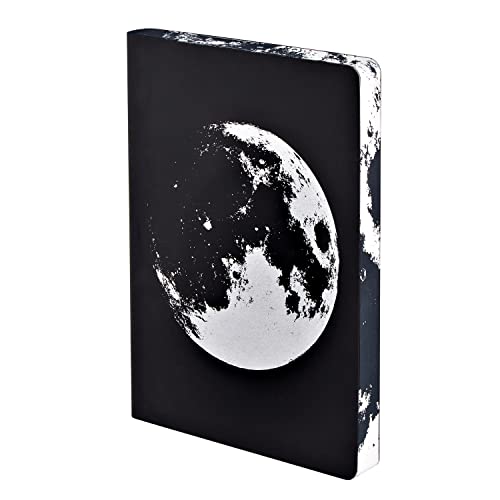 Nuuna Notizbuch A5+ | Graphic L - Moon | Dotted Journal | 3,5mm Punktraster | 256 nummerierte Seiten | 120g Premium-Papier | Leder schwarz | nachhaltig produziert in Deutschland von Nuuna