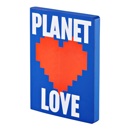 Nuuna Notizbuch A5+ | Graphic L - Planet Love | 3,5 mm Punktraster | 256 nummerierte Seiten | 120 g Premium-Papier | Leder blau | nachhaltig produziert in Deutschland von Nuuna