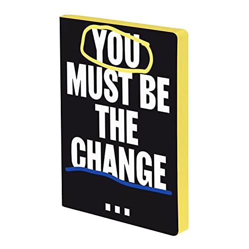 Nuuna Notizbuch A5+ | Graphic L - You Must Be The Change | Dotted Journal | 3,5mm Punktraster | 256 nummerierte Seiten | 120g Premium-Papier | Leder schwarz | nachhaltig produziert in Deutschland von Nuuna