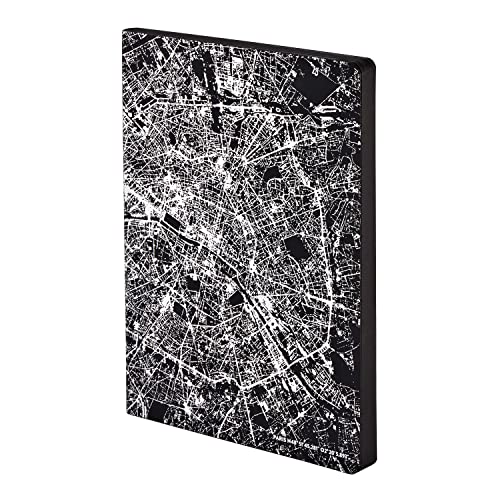 Nuuna Notizbuch A5+ | Nightflight L Light - Paris Silber | Dotted | 3,5mm Punktraster | 176 nummerierte Seiten | 120g Premium-Papier | Leder schwarz | nachhaltig produziert in Deutschland von Nuuna