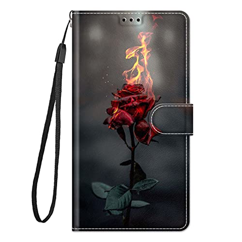 Nuxiady Handyhülle für Huawei P30 Lite Hülle mit Schön Motiv Muster PU Lederhülle Flip Dualer Kartensteckplatz Case Handytasche Schutzhülle Stoßfeste Klapphülle Huawei P30 Lite,Feuer Stieg Auf von Nuxiady