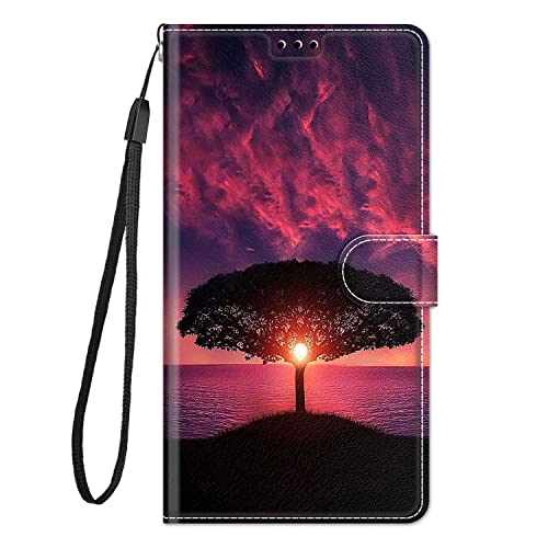 Nuxiady Handyhülle für Huawei P30 Lite Hülle mit Schön Motiv Muster PU Lederhülle Flip Dualer Kartensteckplatz Case Handytasche Schutzhülle Stoßfeste Klapphülle Huawei P30 Lite,Roter Himmel von Nuxiady