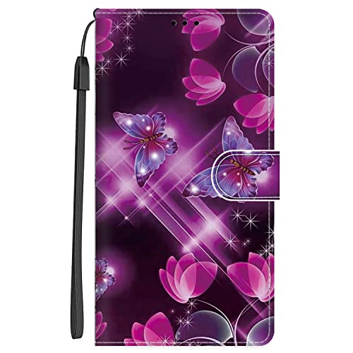 Nuxiady Handyhülle für Samsung Galaxy A14 5G Hülle mit Schön Motiv Muster Lederhülle Flip Wallet Case Cover Klappbar Handytasche Schutzhülle Stoßfeste Klapphülle für Samsung A14 5G, Lila Schmetterling von Nuxiady