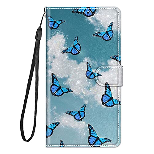 Nuxiady Handyhülle für Samsung Galaxy A15 5G Hülle mit Schön Motiv Muster PU Lederhülle Flip Case Klappbar Cover Handytasche Schutzhülle Stoßfeste Klapphülle für Galaxy A15, Himmelsschmetterling von Nuxiady