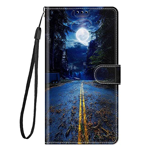 Nuxiady Handyhülle für Samsung Galaxy A15 5G Hülle mit Schön Motiv Muster PU Lederhülle Flip Case Klappbar Cover Handytasche Schutzhülle Stoßfeste Klapphülle für Galaxy A15, Nachtstraßenmond von Nuxiady