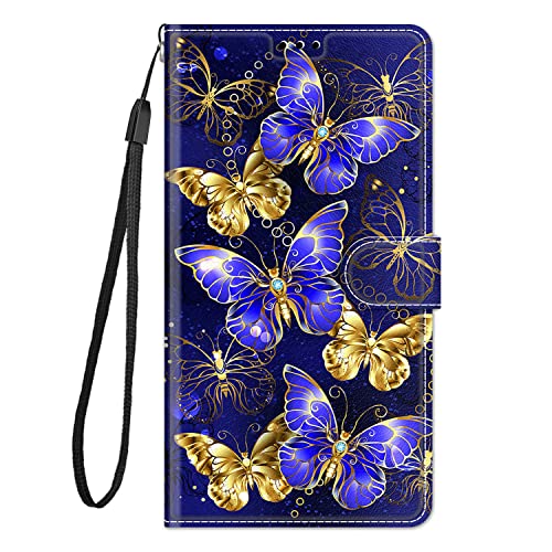 Nuxiady Handyhülle für Samsung Galaxy A34 5G Hülle mit Schön Motiv Muster PU Lederhülle Flip Dualer Kartensteckplatz Case Tasche Schutzhülle Stoßfeste Klapphülle Galaxy A34 5G,Goldener Schmetterling von Nuxiady