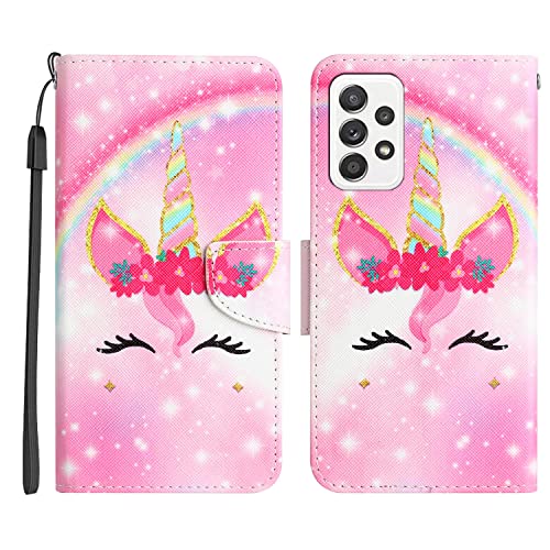 Nuxiady Handyhülle für Samsung Galaxy A53 5G Hülle, Muster Leder Klapphülle mit 360 Grad Klappbar Lederhülle Schutzhülle Etui Flip Case Stoßfest Silikon Motiv Cover Tasche, Regenbogen-Einhorn Nuxiady Handyhülle für Samsung Galaxy A53 5G Hülle, Muster Leder Klapphülle mit 360 Grad Klappbar Lederhülle Schutzhülle Etui Flip Case Stoßfest Silikon Motiv Cover Tasche, Regenbogen-Einhorn von Nuxiady