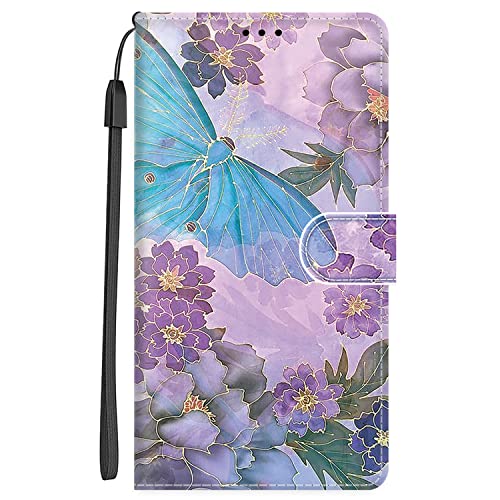Nuxiady Handyhülle für Xiaomi Redmi Note 12 5G Hülle mit Schön Motiv Muster Leder Flip Wallet Case Cover Klappbar Handytasche Schutzhülle Stoßfeste Klapphülle für Redmi Note 12 5G,Blauer Schmetterling von Nuxiady