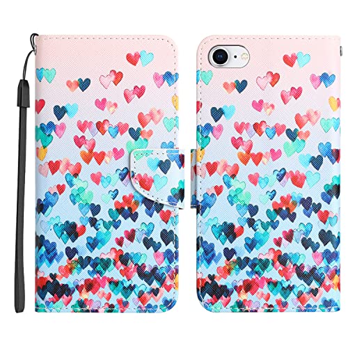 Nuxiady Handyhülle für iPhone SE 2022 / SE 2020 / iPhone 7/8 Hülle, Muster Leder Klapphülle mit 360 Grad Klappbar Lederhülle Schutzhülle Etui Flip Case Stoßfest Motiv Cover Tasche, Buntes Herz Nuxiady Handyhülle für iPhone SE 2022 / SE 2020 / iPhone 7/8 Hülle, Muster Leder Klapphülle mit 360 Grad Klappbar Lederhülle Schutzhülle Etui Flip Case Stoßfest Motiv Cover Tasche, Buntes Herz von Nuxiady