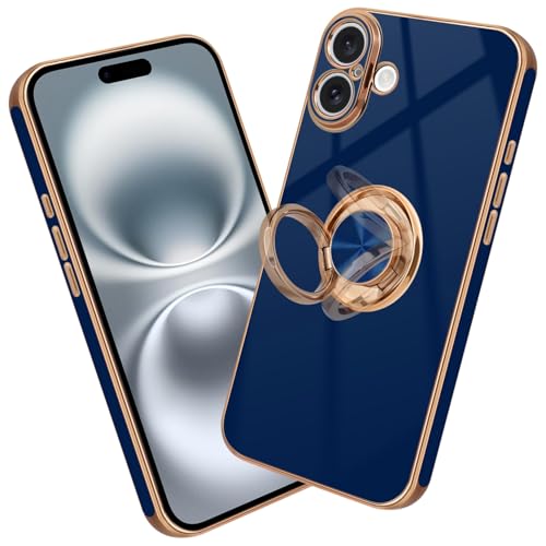 Nuxiady Handyhülle für iPhone 16 Silikon Hülle mit Ring Case Dünn Handytasche Frauen Mädchen Mann Schutzhülle Stoßfeste Cover für iPhone 16, Blau von Nuxiady