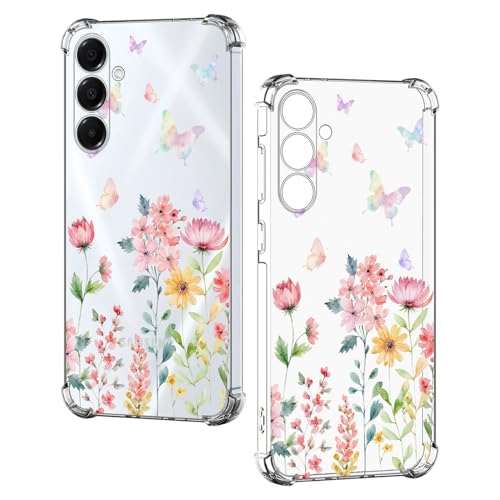 Nuxiady Hülle für Samsung Galaxy A15 5G / 4G Silikon Transparent Handyhülle Dünne Bumper schutzhülle Stoßfeste Kratzfestes Blume Case Weiche Cover Kompatibel mit Galaxy A15, Blume Schmetterling von Nuxiady