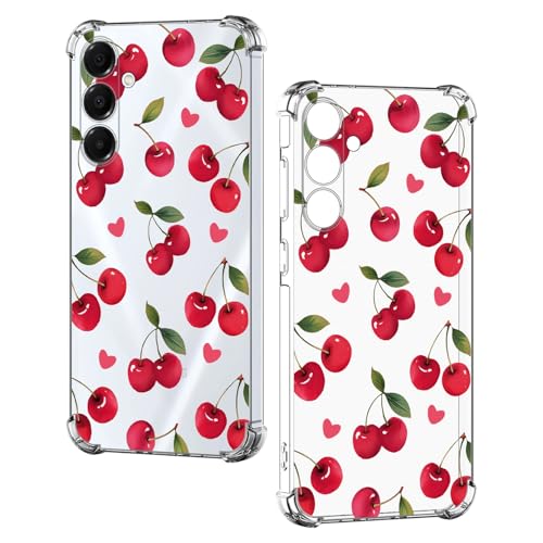 Nuxiady Hülle für Samsung Galaxy A55 5G Silikon Transparent Handyhülle Dünne Bumper schutzhülle Stoßfeste Kratzfestes Blume Case Weiche Cover Kompatibel mit Galaxy A55, Kirsche von Nuxiady