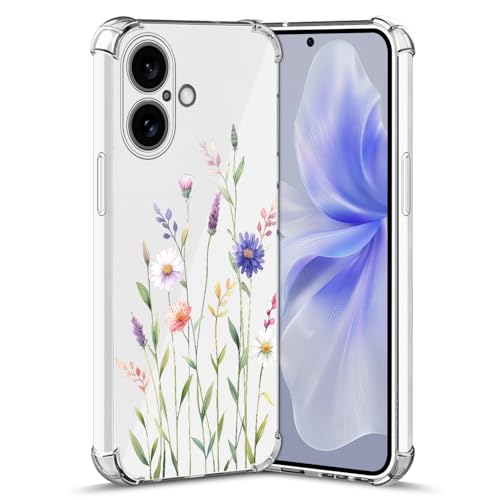 Nuxiady Hülle für iPhone 16 Silikon Transparent Handyhülle Dünne Bumper schutzhülle Stoßfeste Kratzfestes Blume Case Weiche Cover Kompatibel mit iPhone 16, Blatt Gänseblümchen von Nuxiady