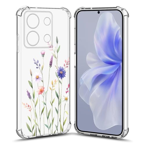 Nuxiady Hülle für Xiaomi Redmi Note 13 5G Silikon Transparent Handyhülle Dünne Bumper schutzhülle Stoßfeste Kratzfestes Blume Case Weiche Cover Kompatibel mit Redmi Note 13 5G, Blatt Gänseblümchen von Nuxiady