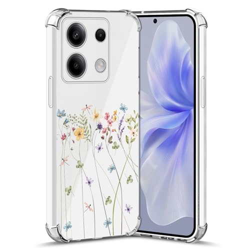 Nuxiady Hülle für Xiaomi Redmi Note 13 5G Silikon Transparent Handyhülle Dünne Bumper schutzhülle Stoßfeste Kratzfestes Case Weiche Cover Kompatibel mit Redmi Note 13 5G, Schmetterling Blume von Nuxiady