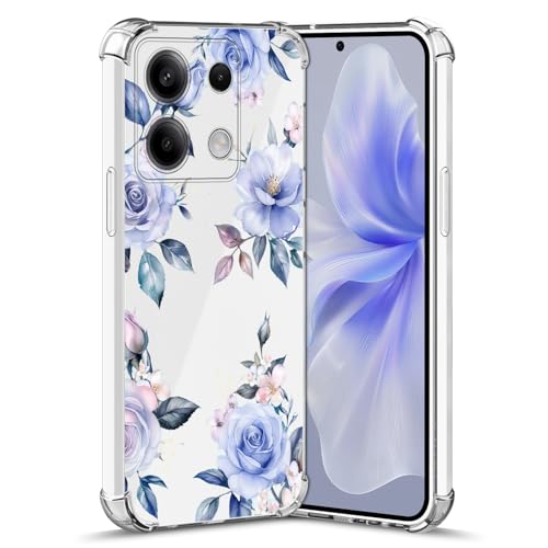 Nuxiady Hülle für Xiaomi Redmi Note 13 Pro 5G Silikon Transparent Handyhülle Dünne Bumper schutzhülle Stoßfeste Kratzfestes Blume Case Weiche Cover Kompatibel mit Redmi Note 13 Pro 5G, Blaue Rose von Nuxiady
