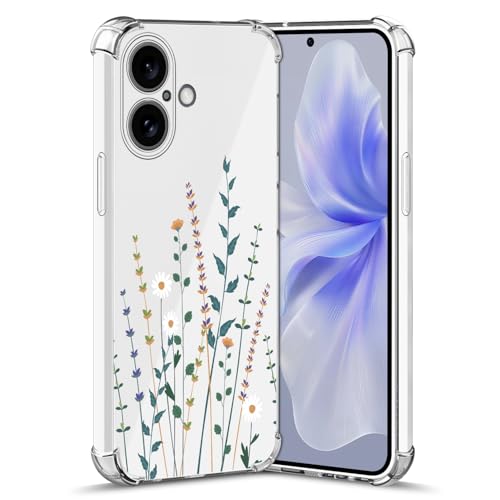 Nuxiady Hülle für iPhone 16 Silikon Transparent Handyhülle Dünne Bumper schutzhülle Stoßfeste Kratzfestes Blume Case Weiche Cover Kompatibel mit iPhone 16, Blume Zweige von Nuxiady