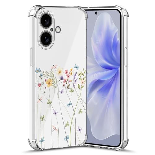 Nuxiady Hülle für iPhone 16 Silikon Transparent Handyhülle Dünne Bumper schutzhülle Stoßfeste Kratzfestes Blume Case Weiche Cover Kompatibel mit iPhone 16, Schmetterling Blume von Nuxiady
