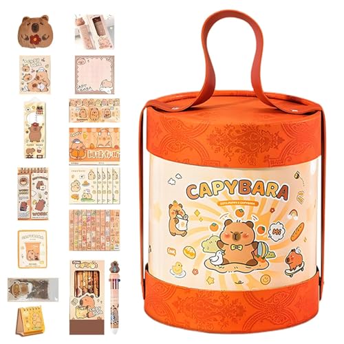 Capybara Schreibwaren-Set, Schreibtischkalender, Capybara-Papier-Notizblock, niedliches Plüschtier, inklusive Aufklebern, Stift-Notizblock für Schüler und Geschenke, 16 x 18 cm, Orange Capybara Schreibwaren-Set, Schreibtischkalender, Capybara-Papier-Notizblock, niedliches Plüschtier, inklusive Aufklebern, Stift-Notizblock für Schüler und Geschenke, 16 x 18 cm, Orange von Nuyhgtr